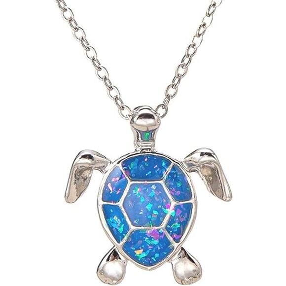 NEW Women's Pendant Necklace Silver Plated Pretty Blue Sea Turtle Free Shipping - Picture 1 of 5